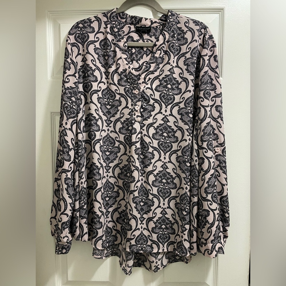 Lane Bryant Blush Pink and Black Damask Print Blouse Size 26/28 4X